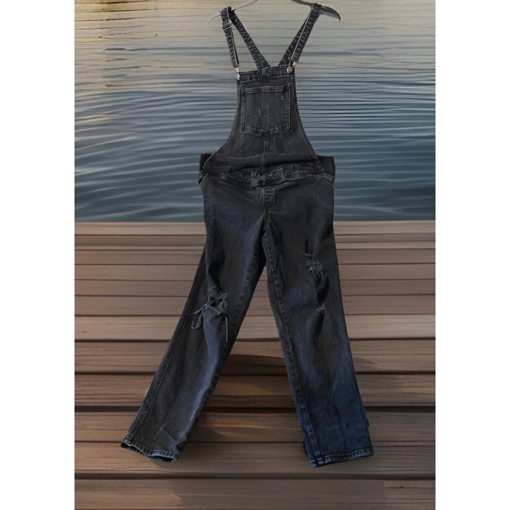 Old Navy Black Maternity Side Panel OG Straight Jean Overalls Size 6